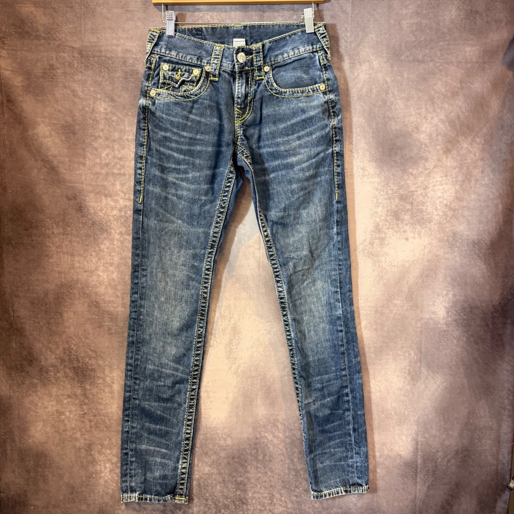 Vintage Y2K True Religion Women Curvy Skinny Jeans Thick Stitch Size 28